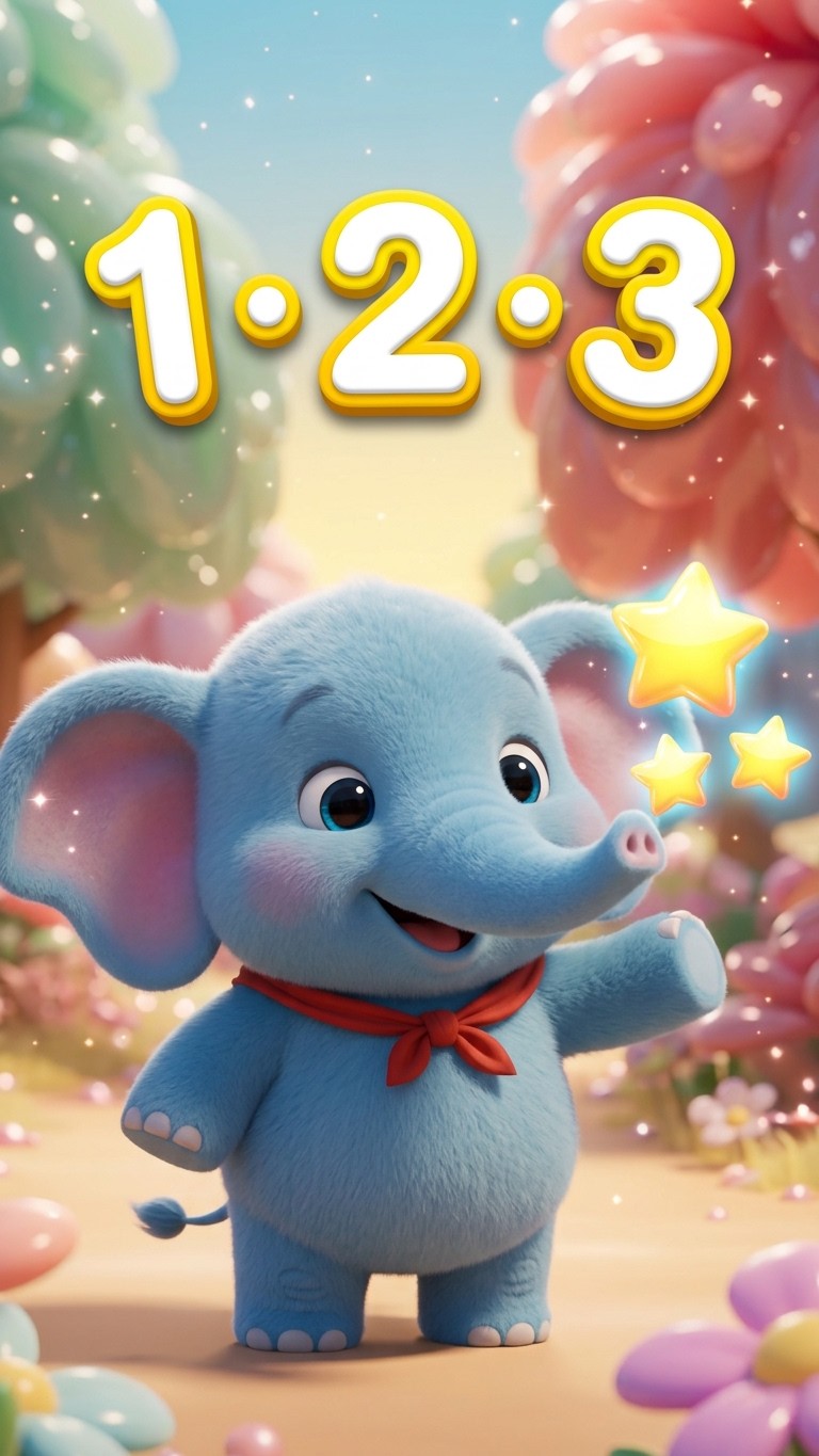 Count to 3: Bobo the baby blue elephant in his colorful animated world