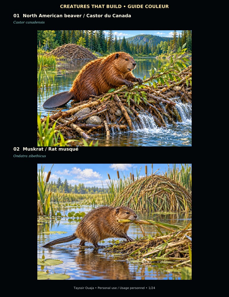 Page 1 of the Creatures That Build color reference guide