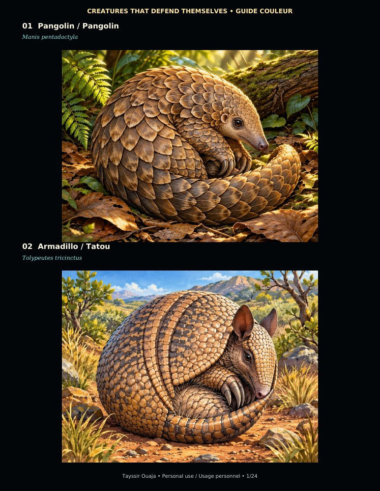 Page 1 of the Creatures That Defend Themselves color reference guide