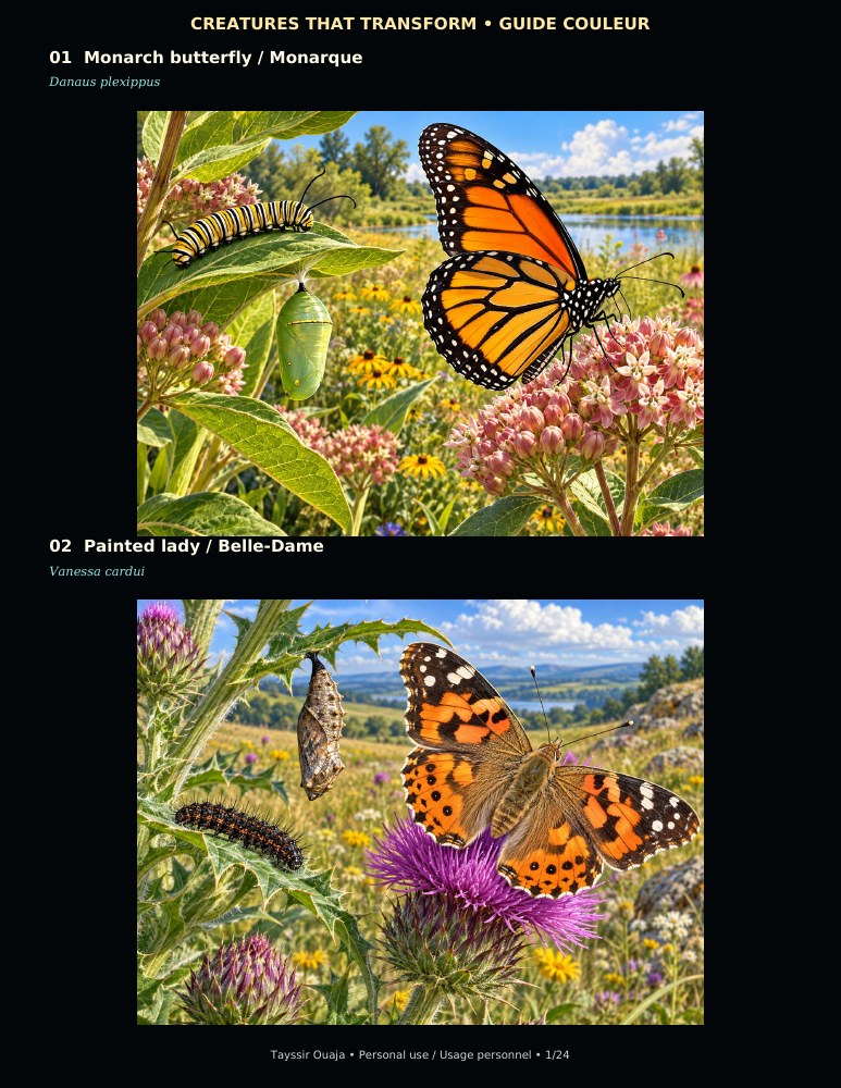 Page 1 of the Creatures That Transform color reference guide