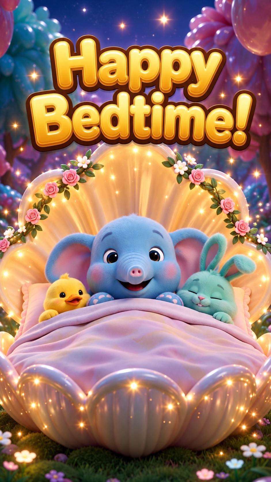 Happy Bedtime!: Bobo the baby blue elephant in his colorful animated world